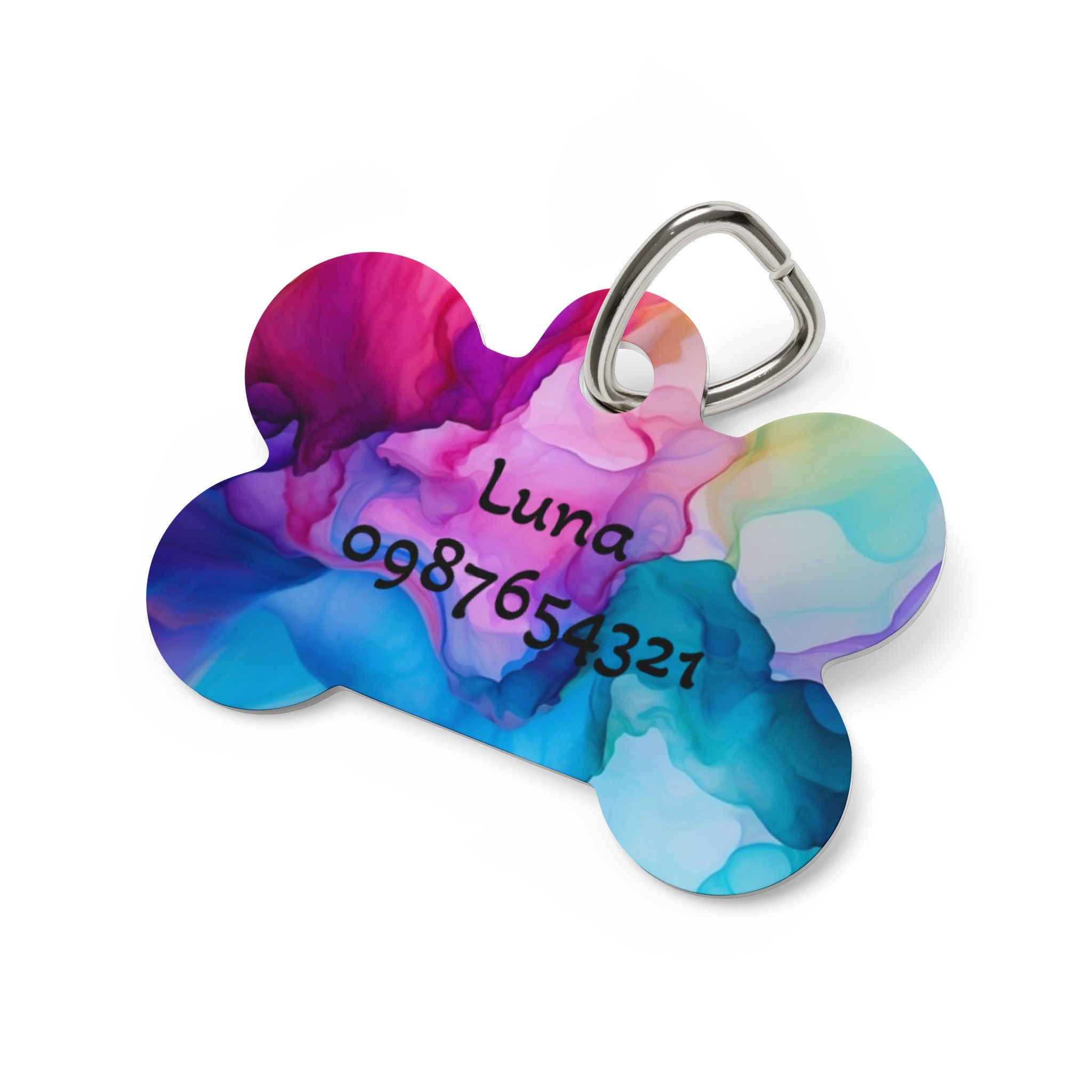 Pet Tag-Rainbow Marble Bone shaped Personalised Pet ID Tag